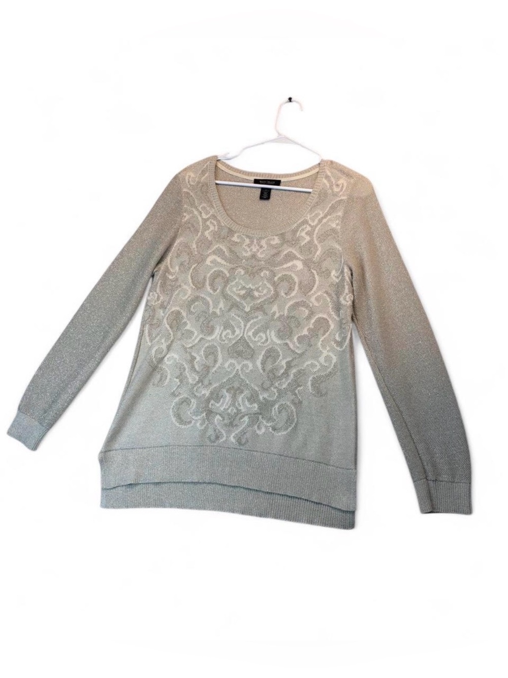White House Black Market Women's Silver Gray Scoop Neck Embellished Sweater